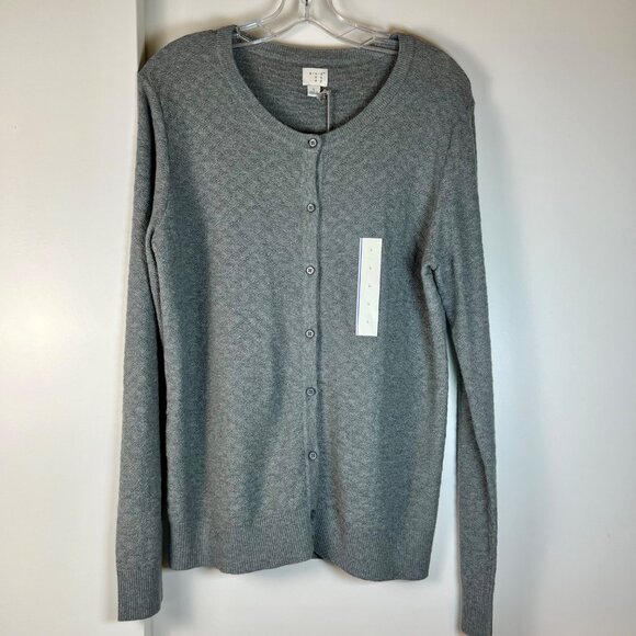 A NEW DAY Grey Textured Buttoned Long Sleeve Cardigan L NWT - Picture 4 of 4